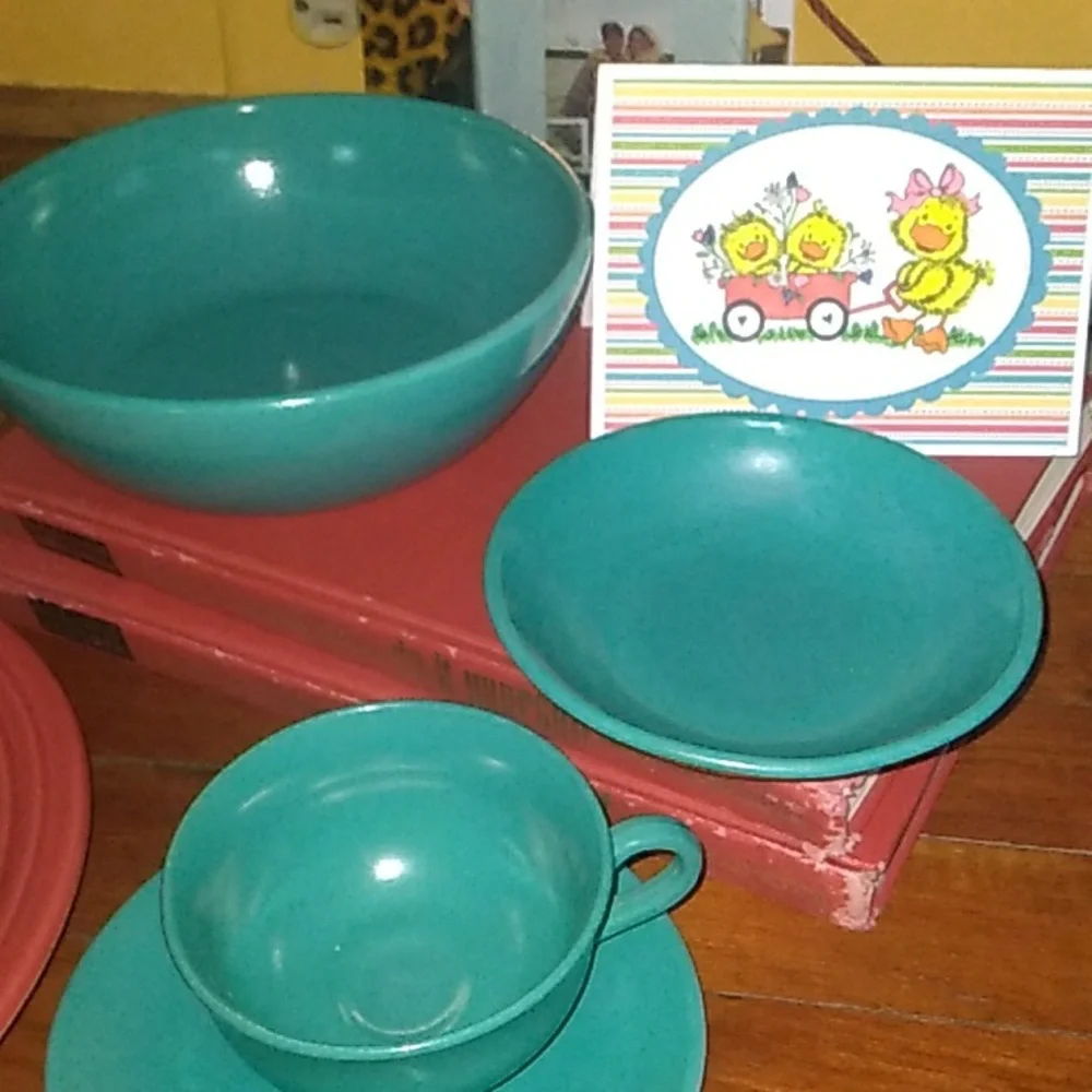 3 TURQUOISE/GOLD Rim Vintage PYREX COFFEE ☕ TEA CUPS Elegant EPLVC